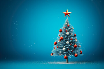 Obraz premium Inventive Ornaments and Tiny Tree on Blue Background