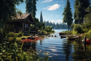 Obraz premium Temporal Serenity: Cabin Views of Shifting Seasons