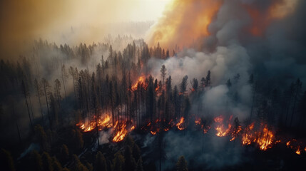 Fototapeta na wymiar Aerial photography of burning forest fires