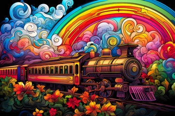 Rainbow Tracks: Artistic Nouveau Train in Motion