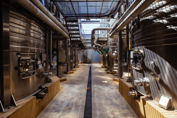 Large tanks for fermentation in the modern winery