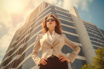 Corporate Ambition: Female Executive Amid Skyscrapers