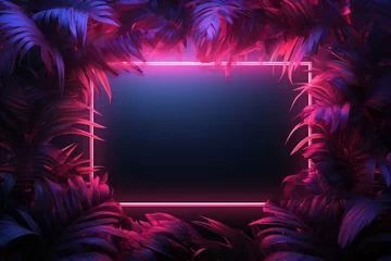 Fotobehang Glowing Neon Border Embracing Abstract Palm Leaves © shaista