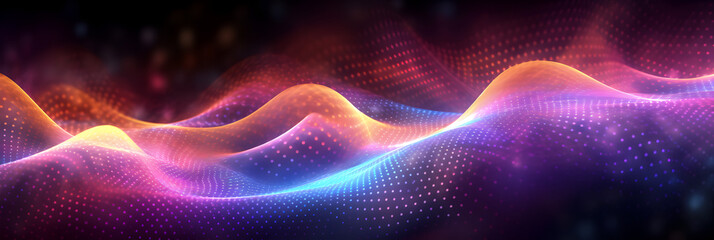 Dynamic Vibrant colorful light tail backdrop with lines, dots and waves, luminance abstact pattern with streaking lights and modern spectrum, abstract futuristic neon art - obrazy, fototapety, plakaty