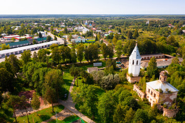 Aireal view of Lyubim, town in Yaroslavl Oblast, Russia.
