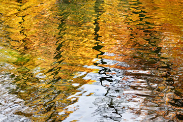 Abstrakte Natur Wasserspiegelungen, in Herbstfarben, als Hintergrund für Design, Web, in orange,...