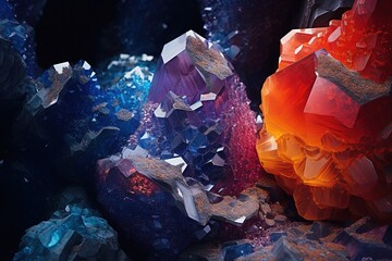 Detail of colorful minerals found in cooled lava