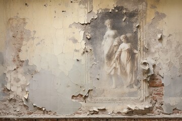 Distressed plaster revealing layers of history