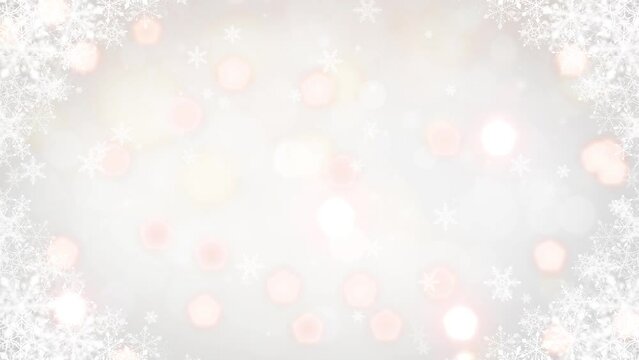 Crystals of falling snow. snowflake frame. white light christmas background. loop video.(062)