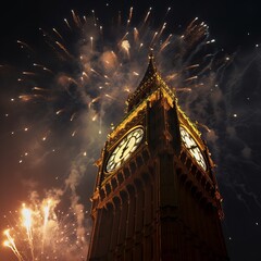 big ben clock tower, fireworks, new year celebration