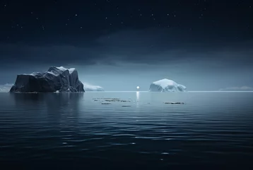 Rolgordijnen a landscape of icebergs at night with moon and stars © Avalga