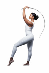 Attractive afro american woman posing with stretch band