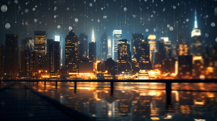 Fototapeta na wymiar Golden illuminated cityscape at night