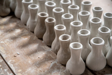 Fototapeta na wymiar Traditional pottery workshop with handmade pottory