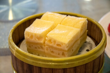 Ma Lai Gao also known as Malay cake served at dim sum restaurant