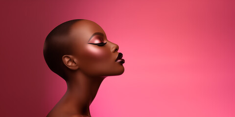 Pink fashion trendy stylized Portrait of a Beautiful Afro-American Woman with a Pink Background. Generative Ai