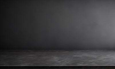 Empty table marble black counter top on black wall background