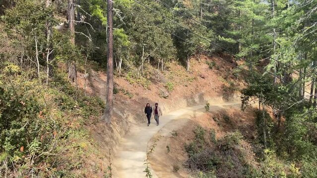 Trekking to Tiger Nest Temple in Paro, Bhutan.
