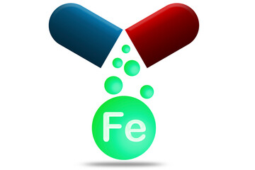Red and blue capsule with iron mineral