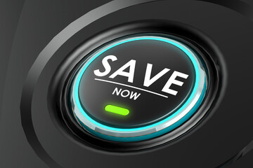 Save now word on black button