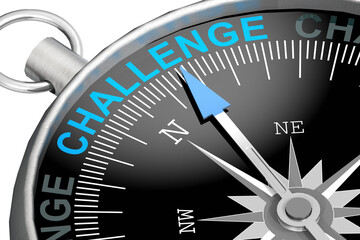 Challenge word on black compass,