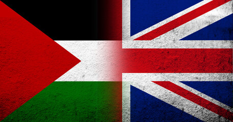 Fototapeta premium Flag of Palestine and National flag of United Kingdom. Grunge background