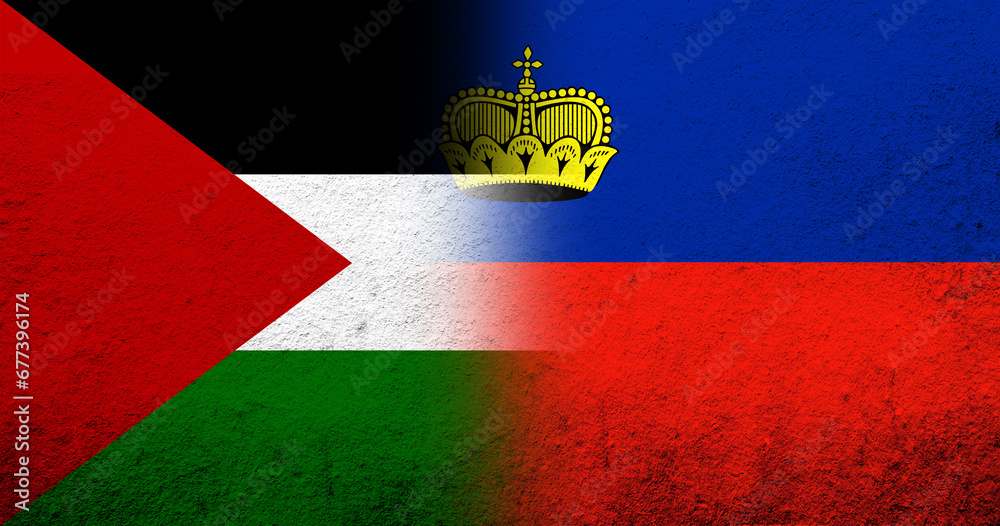 Wall mural Flag of Palestine and The Principality of Liechtenstein National flag. Grunge background