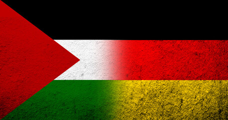 Flag of Palestine and The national flag of Germany. Grunge background