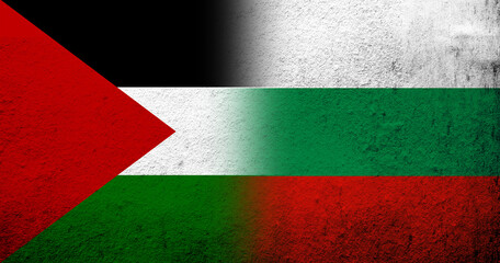 Flag of Palestine and The Republic of Bulgaria National flag. Grunge background