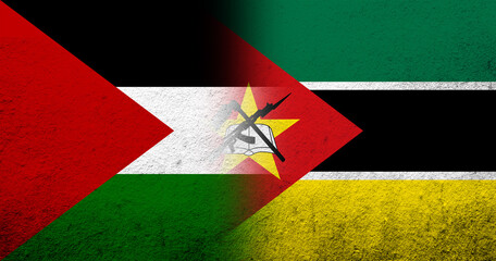 Flag of Palestine and The Republic of Mozambique National flag. Grunge background