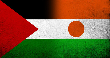 Flag of Palestine and The Republic of the Niger National flag. Grunge background