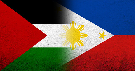 Flag of Palestine and The Republic of the Philippines National flag. Grunge background