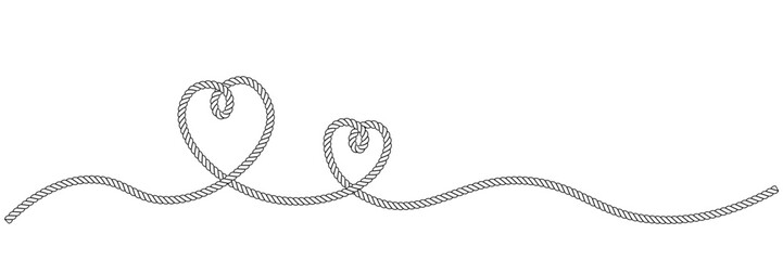 outline Two hearts rope continuous line art.double heart couple icon - obrazy, fototapety, plakaty