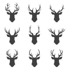 Naklejka premium Vector Christmas Reindeer Horns, Antlers. Deer Horn Silhouettes. Hand Drawn Deer Horn, Antler Set. Animal Antler Collection. Design Elements of Deer. Wildlife Hunters, Hipster, Christmas Concept