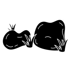 Black Stone with Grass Vector Illustration 