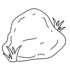 Hand Drawn Lines Stone Icon With Grass Vector Illustration 