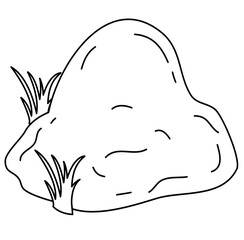 Hand Drawn Lines Stone Icon With Grass Vector Illustration 
