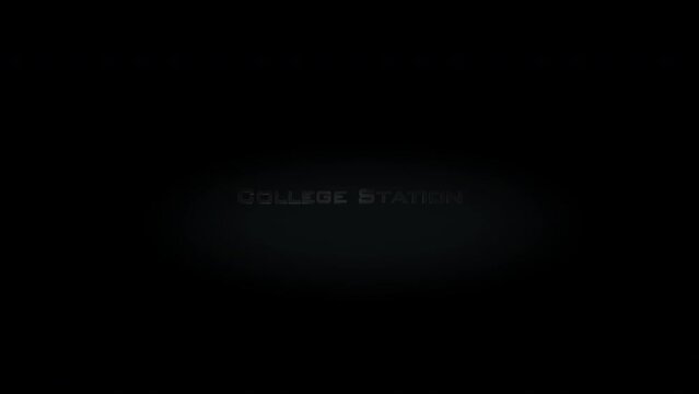 College Station 3D title word made with metal animation text on black
