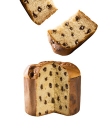Christmas panettone with chocolate chips. Paneton to eat at Christmas. - obrazy, fototapety, plakaty