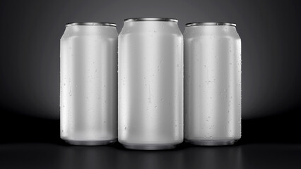 Mock up Aluminum Cans 375mL Trio on Black Stage
