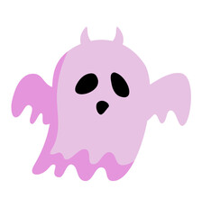 Pink Ghost Cute Hand Drawn Halloween Vector Illustration 