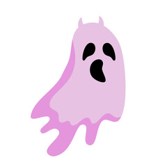Pink Ghost Cute Hand Drawn Halloween Vector Illustration 