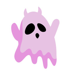 Pink Ghost Cute Hand Drawn Halloween Vector Illustration 