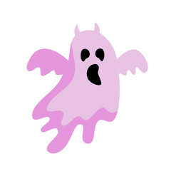 Pink Ghost Cute Hand Drawn Halloween Vector Illustration 