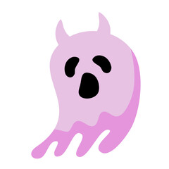 Pink Ghost Cute Hand Drawn Halloween Vector Illustration 