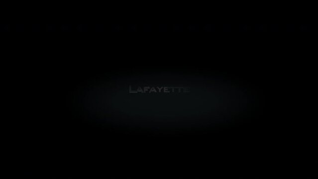 Lafayette 3D title word made with metal animation text on transparent black