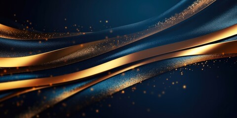 Stripes Gold. Abstract Background with Blue and Gold Particles. Glistering Holiday Light Shine. Golden Foil Texture