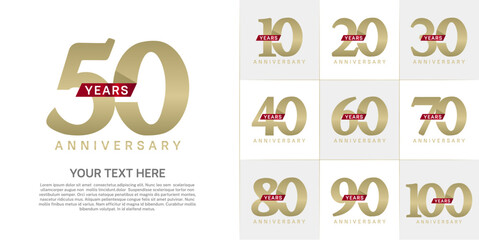Set of Anniversary Logotype with red ribbon, golden color can be use for special day celebration