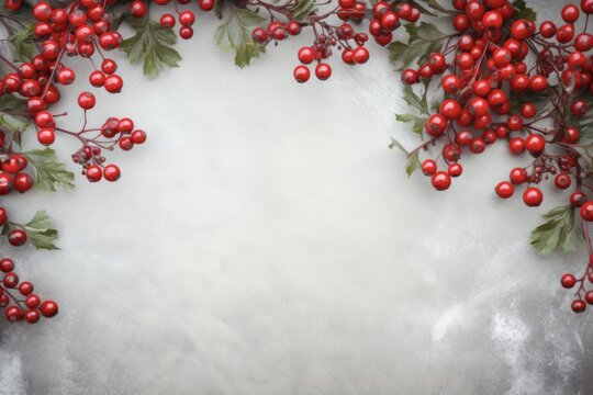 Christmas Berries. Festive Christmas Branch with Vibrant Red Berries on a Nature-inspired Background