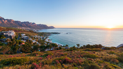 Scenic sunset overlooking Camps Bay and the Twelve Apostles, Cape Town, South Africa